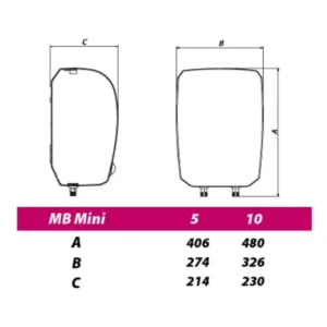 METALAC Mini visokomontažni bojler 5 l tehnički crtež