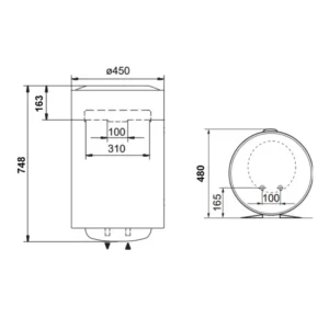 ARISTON PRO1 R horizontalni bojler 80 l tehnički crtež GLAS80H