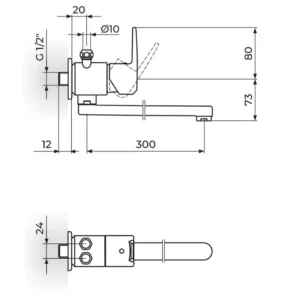 Rosan Cubo3 slavina za sudoperu JC36103 zidna za protočni bojler 300mm hrom
