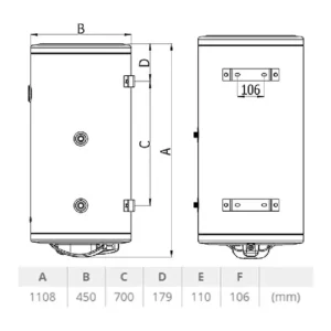 Tehnički crtež TERMORAD BT 120 l levo TERMORAD BT 120 l 181/10 tehnički crtež