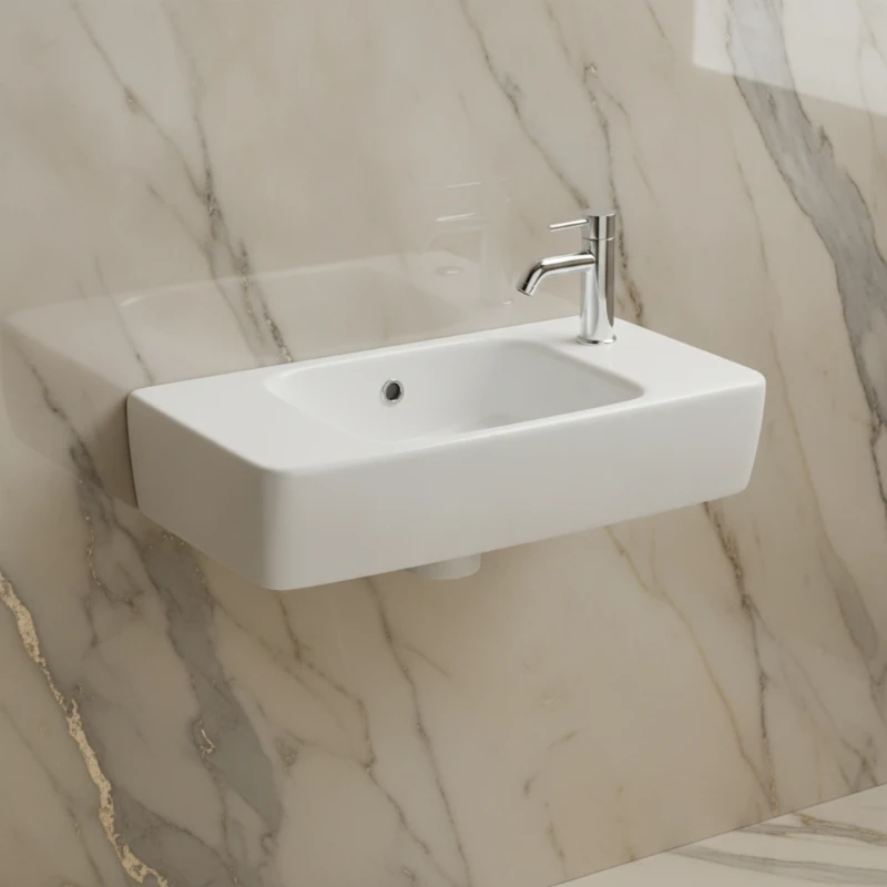 Geberit Selnova Compact mali zidni lavabo sa otvorom za slavinu desno 45 × 25 cm beli (500.318.01.1)