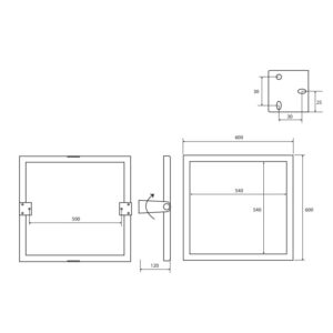 Tehnički crtež BEMETA Help preklopno ogledalo 600 × 600 mm 301401041 dimenzije 60 × 60 × 12 cm