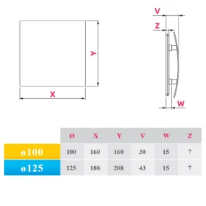 AWENTA PEB125 tehnicki crtez dimenzije