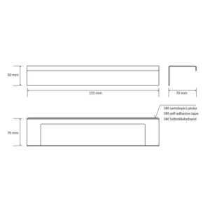 BEMETA Niva držač peškira 101112135 tehnički crtež Tehnički crtež BEMETA Niva držač peškira 101112135 dimenzije 33.5 × 5 × 7 cm
