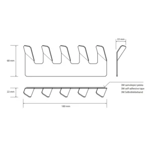 BEMETA Niva kukica sa 5 kačenja 101106045 tehnički crtež Tehnički crtež BEMETA Niva kukica sa 5 kačenja 101106045 dimenzije 18 × 6.8 × 2.2 cm
