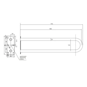 Tehnički crtež BEMETA Help U rukohvat fiksni 900 mm mat 301102992 dimenzije 10 × 25 × 91.6 cm