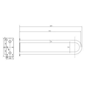 Tehnički crtež BEMETA Help U rukohvat fiksni 813 mm mat 301102062 dimenzije 10 × 25 × 82.9 cm