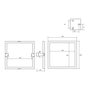 Tehnički crtež BEMETA Help preklopno ogledalo 600 × 600 mm mat 301401042 dimenzije 60 × 60 × 12 cm