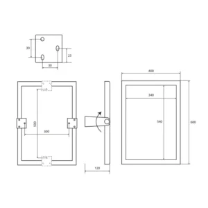 Tehnički crtež BEMETA Help preklopno ogledalo 400 × 600 mm mat 301401032 dimenzije 40 × 60 × 12 cm