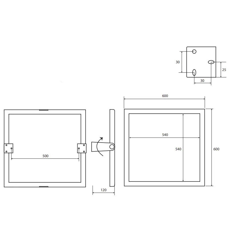 Tehnički crtež BEMETA Help preklopno ogledalo 600 × 600 mm belo 301401044 dimenzije 60 × 60 × 12 cm