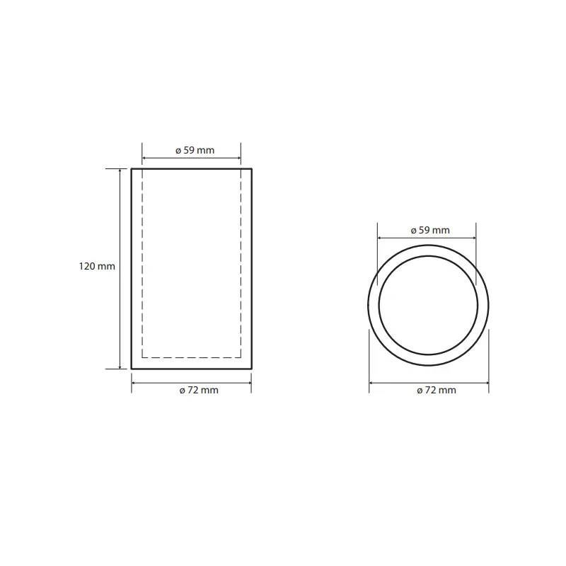 Tehnički crtež za BEMETA Gamma držač čaše 145611320 sa dimenzijama 7.2 × 12 × 7.2 cm, širina 7.2 cm, visina 12 cm, dubina 7.2 cm
