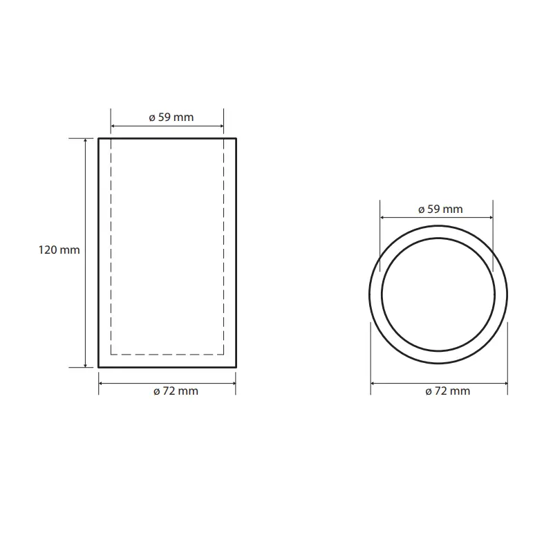 Tehnički crtež za BEMETA Gamma držač čaše 145711324 sa dimenzijama 7.2 × 12 × 7.2 cm, širina 7.2 cm, visina 12 cm, dubina 7.2 cm