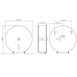 BEMETA Hotel dispenzer toalet papira Ø 260 mm mat 148212055 tehnički crtež Tehnički crtež BEMETA Hotel dispenzer toalet papira Ø 260 mm mat 148212055 dimenzije 26 × 27 × 12.7 cm