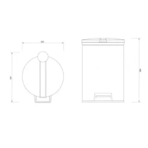 Tehnički prikaz MINOTTI kante za otpatke 020-OS, širina 30 cm, visina 46,5 cm, dubina 34,7 cm, zapremina 20 L