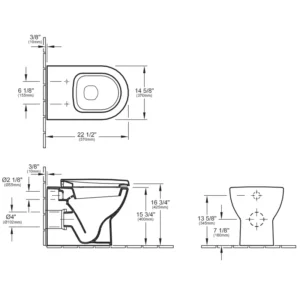 Tehnički crtež VILLEROY & BOCH Subway WC šolje 66071001, širina 37 cm, dubina 56 cm, visina nije potvrđena
