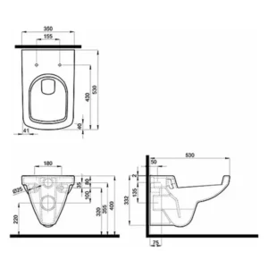 KOLO Nova Pro M33103 tehnički prikaz Tehnički prikaz KOLO Nova Pro WC šolje konzolne M33103 sa dimenzijama 35 × 33,2 × 53 cm za planiranje zidne montaže