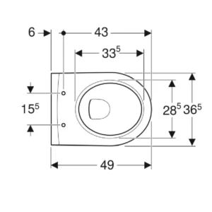 Tehnički crtež Geberit iCon WC šolje konzolne compact rimfree 204070000 sa dimenzijama 36 × 33 × 49 cm