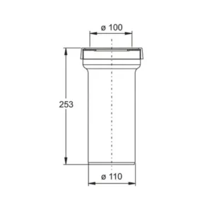 Tehnički prikaz BONOMINI odvoda za baltik WC šolju 8431PP11C0 sa dužinom 253 mm i priključcima Ø80–110 mm / Ø110 mm