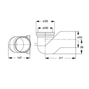 Tehnički prikaz BONOMINI Cigno odvoda za baltik WC šolju 8439PP11C0 sa priključcima Ø80–110 mm / Ø110 mm