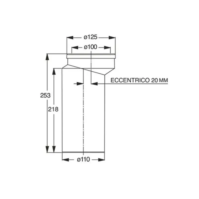 Tehnički prikaz BONOMINI odvoda za baltik WC šolju 8432PP11C0 sa pomerajem 20 mm i priključcima Ø80–110 mm / Ø110 mm