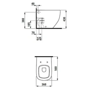 Tehnički crtež LAUFEN Palomba WC šolje podne back-to-wall H8238060000001 sa dimenzijama 36 × 43 × 56 cm