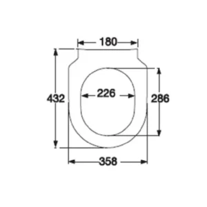 Tehnički prikaz VILLEROY & BOCH Subway SlimSeat WC daske 9M78S101 sa potvrđenim dimenzijama 37,4 × 4,3 × 43,9 cm, bela White Alpin, za proveru uklapanja sa WC šoljom