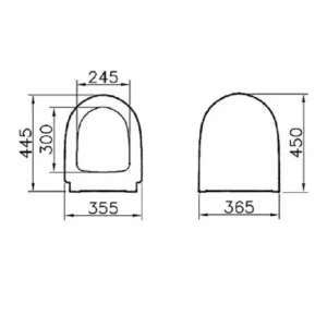 Tehnički prikaz VITRA Options WC daske 86-003-001 sa potvrđenim dimenzijama 36,7 × 5 × 54,2 cm, bela boja, za proveru uklapanja sa Options, Sento i Bella WC šoljama