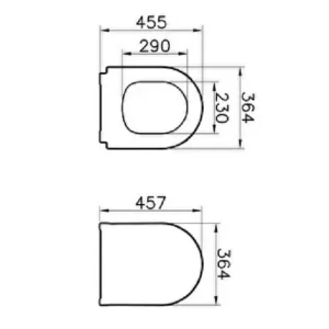 Tehnički prikaz VITRA Integra Slim 110-003-019 Tehnički prikaz VITRA Integra Slim WC daske 110-003-019 sa potvrđenim dimenzijama 36,4 × 5,8 × 45,7 cm, bela boja, za proveru uklapanja sa WC šoljom