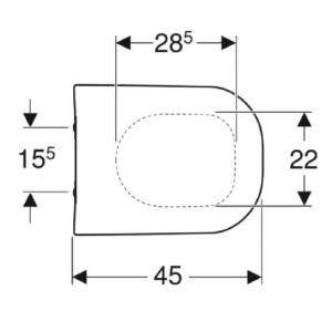 Tehnički prikaz GEBERIT Smyle WC daske 500.236.01.1 sa potvrđenim dimenzijama 35,5 × 4,5 × 45 cm i razmakom pričvršćivanja 15,5 cm