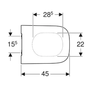 Tehnički prikaz GEBERIT Smyle Square Slim 500.237.01.1 Tehnički prikaz GEBERIT Smyle Square Slim WC daske 500.237.01.1 sa dimenzijama 35 × 4,5 × 45 cm i razmakom pričvršćivanja 15,5 cm
