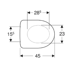 Tehnički prikaz GEBERIT Selnova WC daske 500.331.01.1 sa dimenzijama 36 × 5 × 45 cm i razmakom pričvršćivanja 15,5 cm