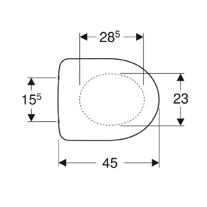 Tehnički prikaz GEBERIT Selnova WC daske 500.331.01.1 sa dimenzijama 36 × 5 × 45 cm i razmakom pričvršćivanja 15,5 cm