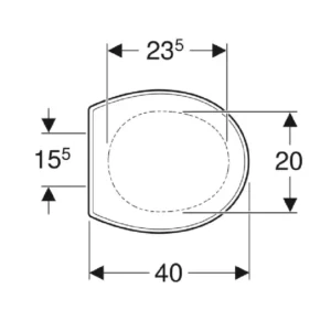 Tehnički prikaz GEBERIT Bambini WC daske 573334000 sa dimenzijama 34 × 3,5 × 40 cm i razmakom pričvršćivanja 15,5 cm