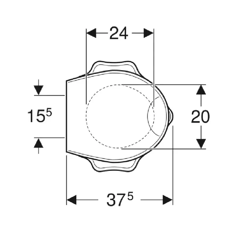 Tehnički prikaz GEBERIT Bambini WC daske 573365000 sa dimenzijama 40 × 10 × 37,5 cm i razmakom pričvršćivanja 15,5 cm