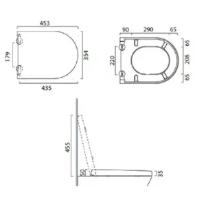 Tehnički prikaz CATALANO Zero 55 WC daske 5SCST00 sa dimenzijama približno 36 × 46 cm za proveru kompatibilnosti