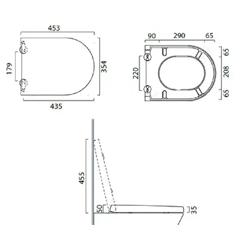 Tehnički prikaz CATALANO Zero 55 WC daske 5SCST00 sa dimenzijama približno 36 × 46 cm za proveru kompatibilnosti