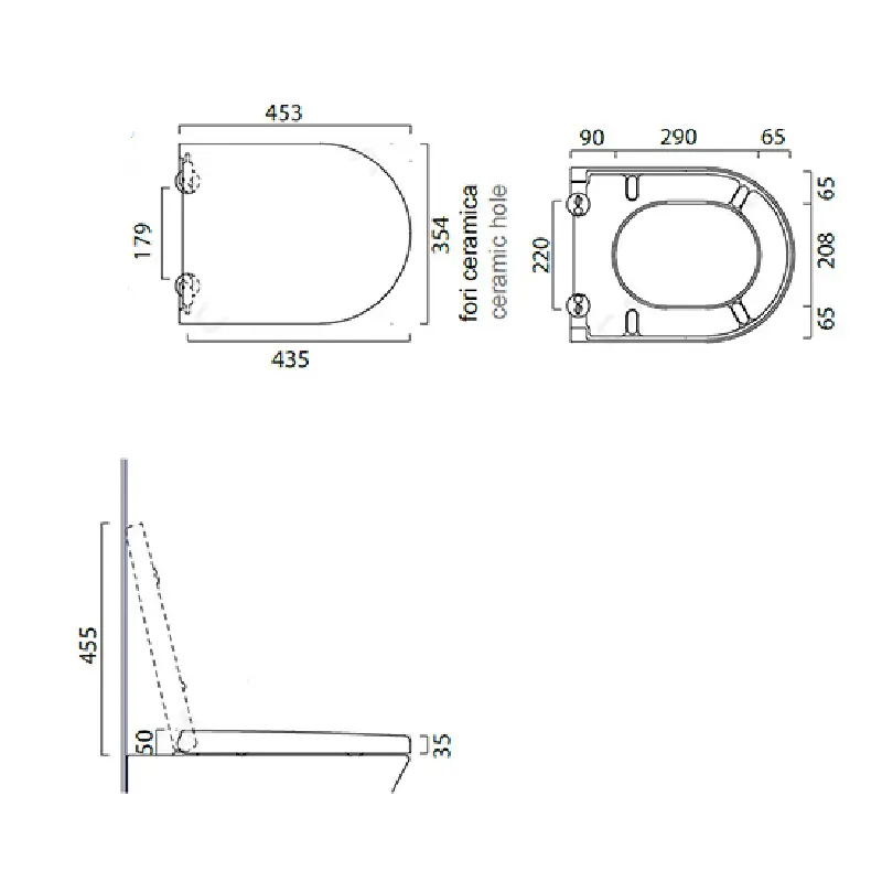 Tehnički prikaz CATALANO Zero 55 WC daske 5SCSTS sa dimenzijama 35,4 × 3,5 × 45,3 cm