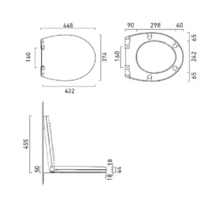 Tehnički prikaz CATALANO New Light WC daske 5NLV5STF00 sa dimenzijama 47 × 37 cm