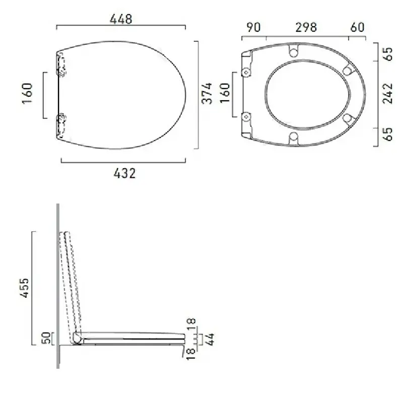 Tehnički prikaz CATALANO New Light WC daske 5NLV5ST00; dimenzije same daske nisu pouzdano potvrđene