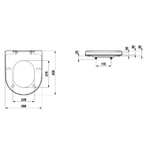 Tehnički prikaz za LAUFEN Pro WC dasku soft close 9695.8, bela boja, dimenzije 36 × 5 × 45 cm