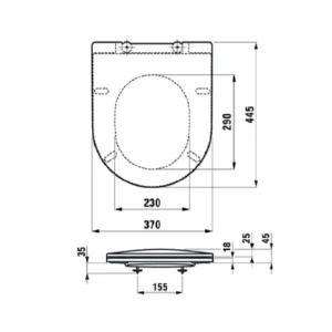 Tehnički prikaz za LAUFEN Pro WC dasku slim soft close 9896.6, bela boja, dimenzije 37 × 4,5 × 44,5 cm