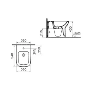 Tehnički prikaz za VITRA S20 bide do zida 5509L003-0290, bela boja, dimenzije 36 × 40 × 54 cm