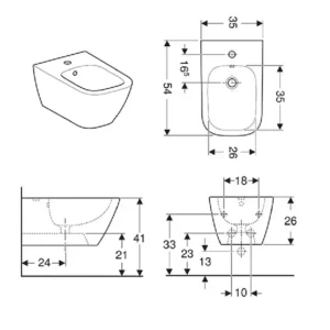 GEBERIT Smyle Square bide 500.209.01.1 tehničke dimenzije Tehnički prikaz GEBERIT Smyle Square konzolni bide 500.209.01.1 sa dimenzijama 35 × 26 × 54 cm