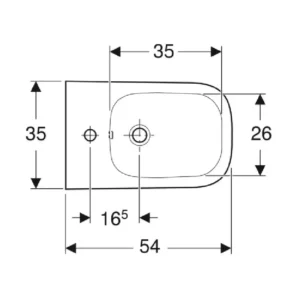 Tehnički prikaz za GEBERIT Selnova Square konzolni bide 501.547.01.1, bela boja, dimenzije 35 × 26 × 54 cm