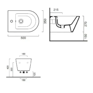Tehnički prikaz za CATALANO Zero konzolni bide 1BSV50N00, bela boja, dimenzije 35 × 27 × 50 cm