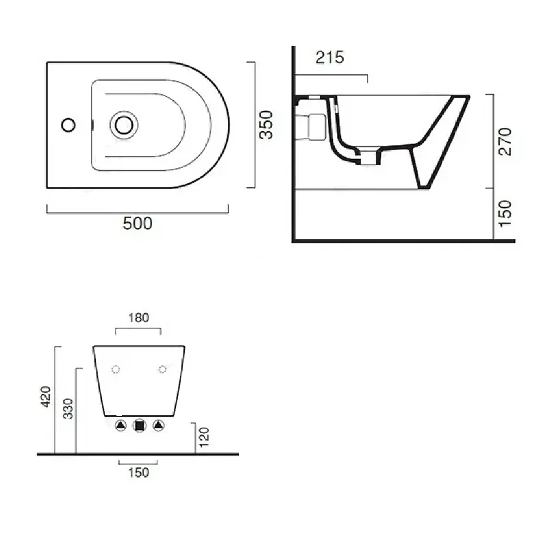 Tehnički prikaz za CATALANO Zero konzolni bide 1BSV50N00, bela boja, dimenzije 35 × 27 × 50 cm