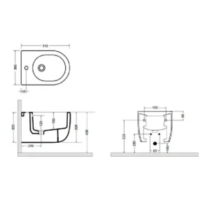 AXA Glomp bide 0202007 tehničke dimenzije Tehnički prikaz za AXA Glomp konzolni bide crni 0202007, crna boja, dimenzije 36,5 × 32 × 51 cm