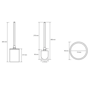 Tehnički crtež BEMETA Omega WC četke sa dimenzijama 9 × 38,5 × 9 cm Tehnički crtež BEMETA Omega WC četke 104913092