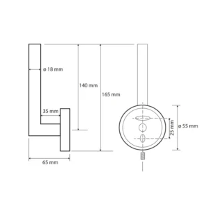 Tehnički crtež BEMETA Neo držač toalet papira rezervni 104112035 dimenzije 5.5 × 16.5 × 6.5 cm