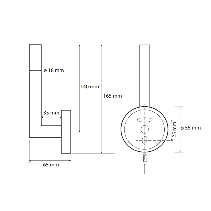 Tehnički crtež BEMETA Neo držač toalet papira rezervni 104112035 dimenzije 5.5 × 16.5 × 6.5 cm
